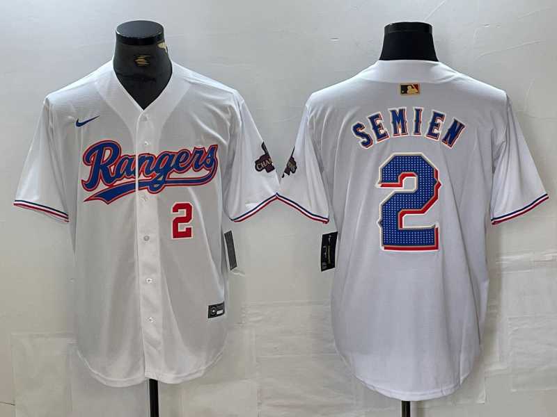 Men%27s Texas Rangers #2 Marcus Semien Number White 2023 World Series Champions Cool Base Jerseys->tampa bay rays->MLB Jersey